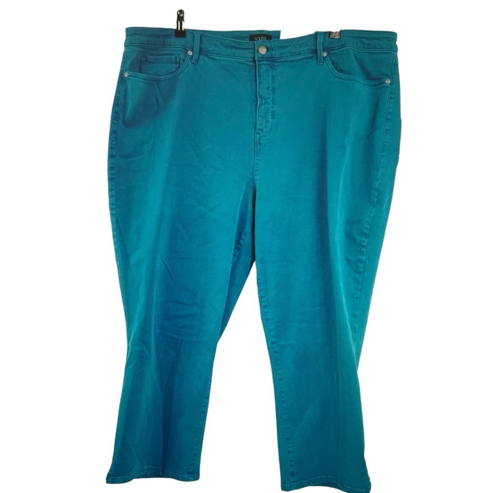 Nydj Skinny Crop Capri Turquoise Trail Lift Tuck Tech Jeans Size 24w